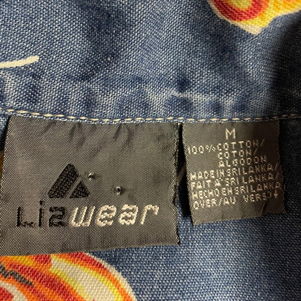 Vintage 90s Lizwear Big Flower Print Pearl Snap Denim Shirt Women's M - Picture 2 of 7